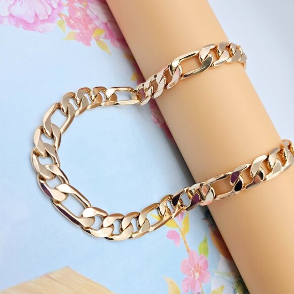 "Thick Rose Gold Figaro Chain Necklace for Men & Women, 24 Inch, XPNL0085 - Picture 3 of 12